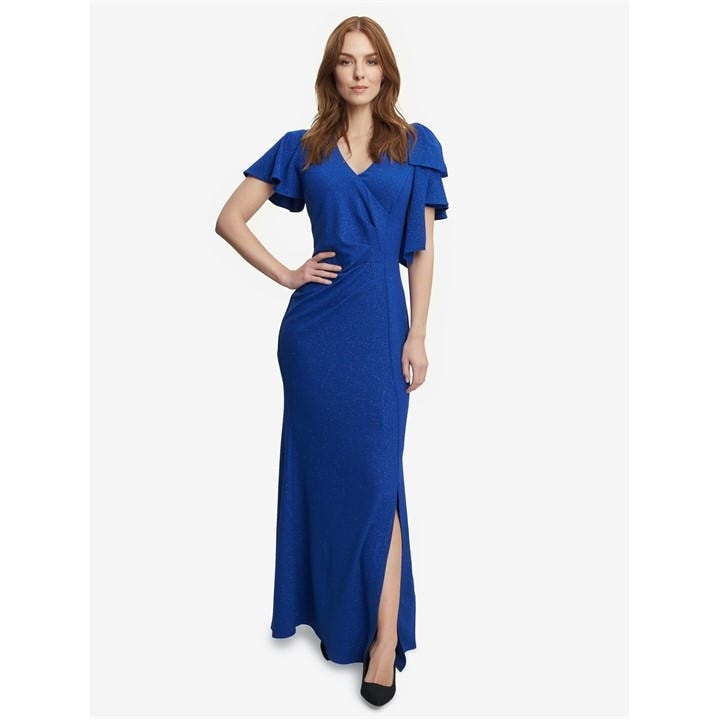Deidre Metallic Maxi Dress With V-Neck