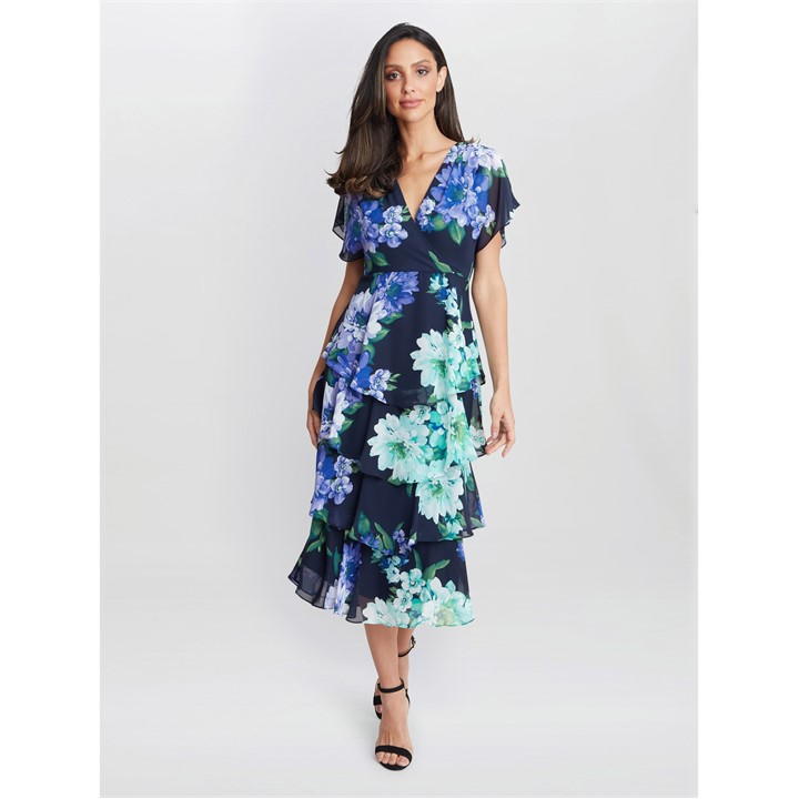 Marie Midi Printed Tiered Dress