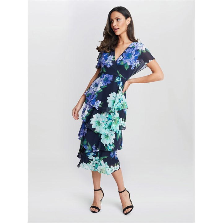 Marie Midi Printed Tiered Dress
