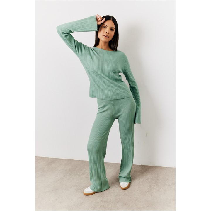 Sage Fine Gauge Knit Round Neck Co-Ord Top