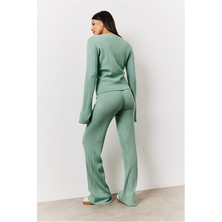 Sage Fine Gauge Knit Round Neck Co-Ord Top