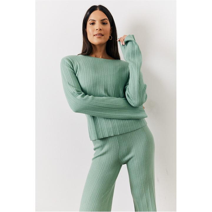 Sage Fine Gauge Knit Round Neck Co-Ord Top