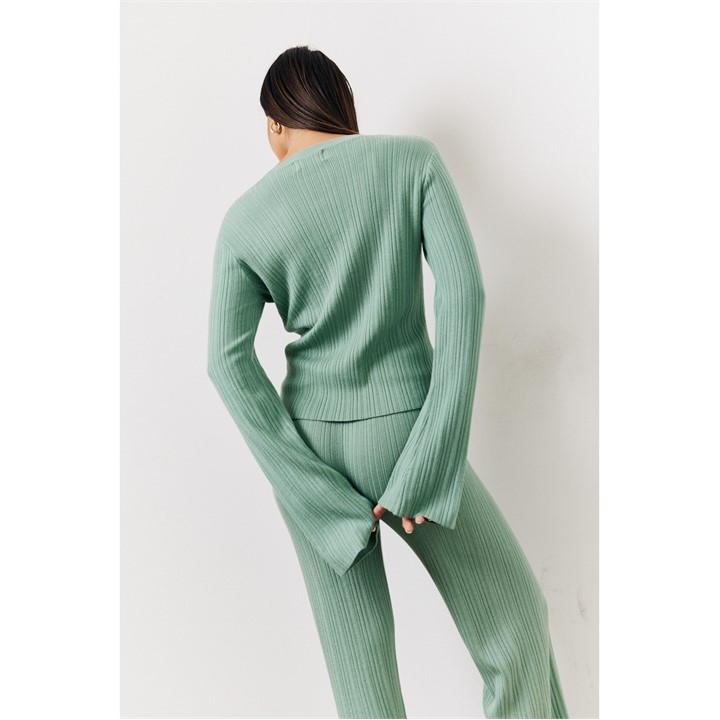 Sage Fine Gauge Knit Round Neck Co-Ord Top