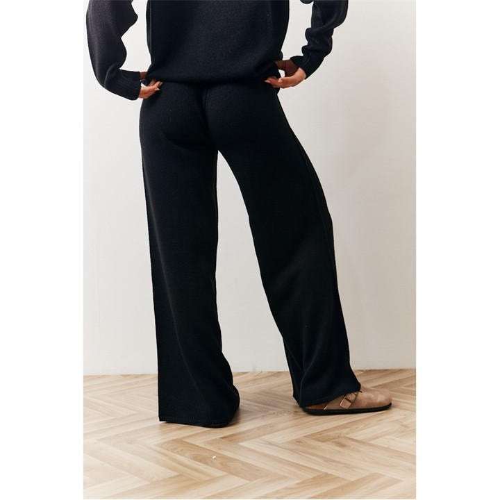 Black Knitted Wide Leg Co Ord Jogger