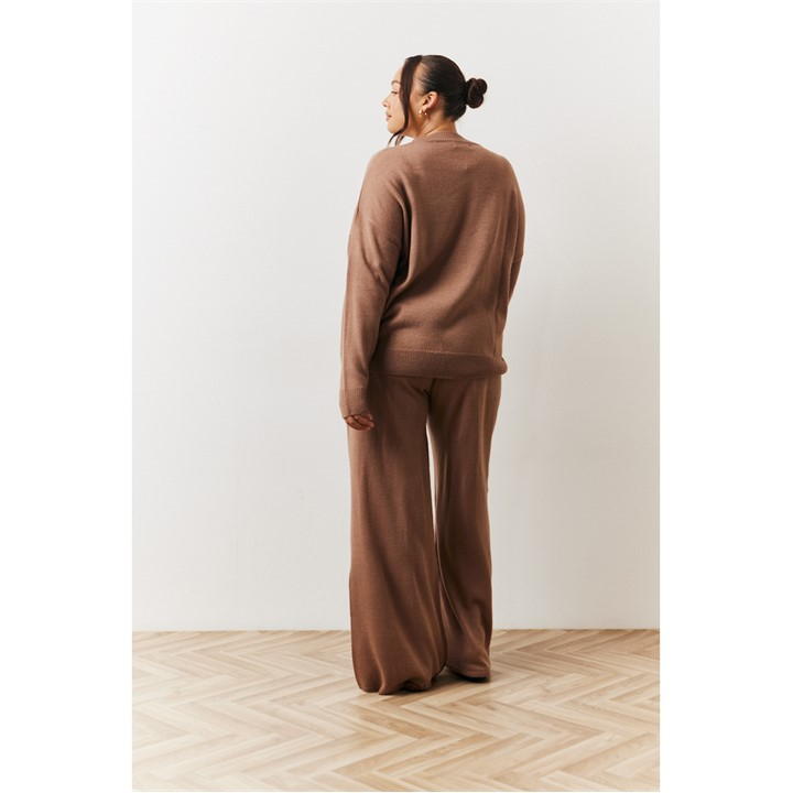 Mocha Knitted Wide Leg Co Ord Jogger