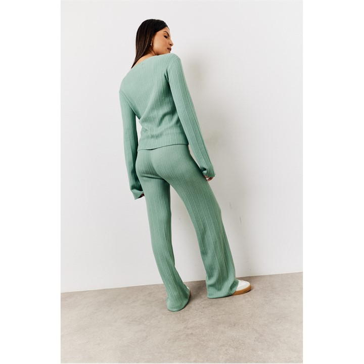 Sage Fine Gauge Knit Flare Leg Co-Ord Trouser