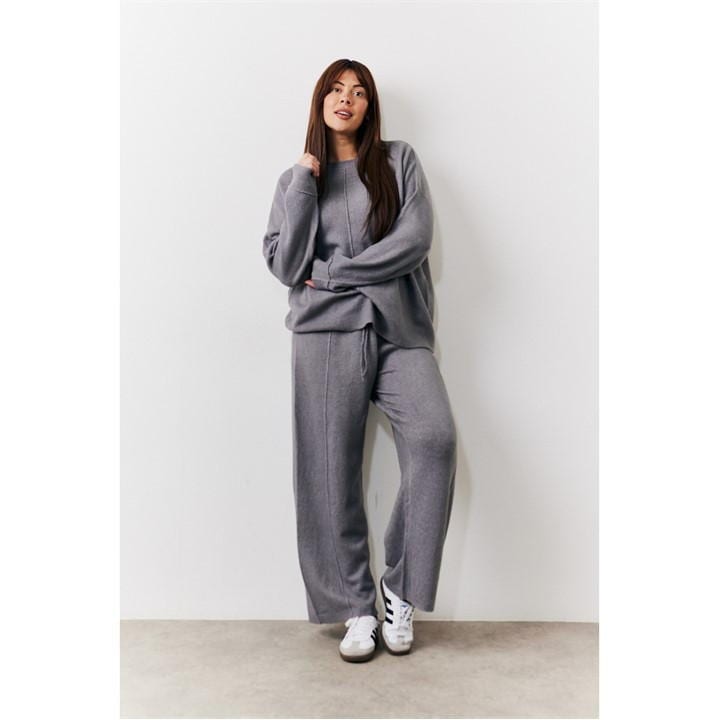 Blue Seam Front Knit Co-Ord Wide Leg Trousers
