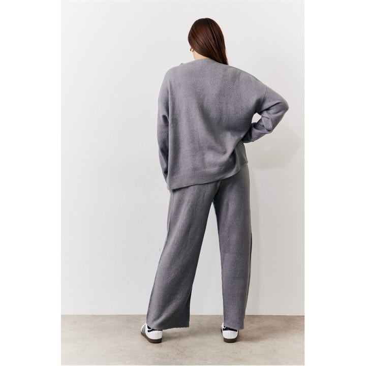 Blue Seam Front Knit Co-Ord Wide Leg Trousers