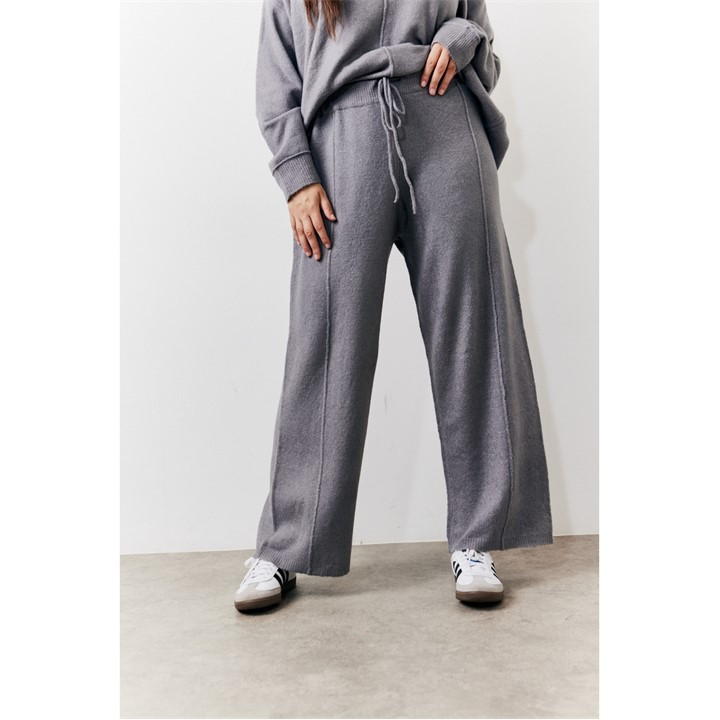 Blue Seam Front Knit Co-Ord Wide Leg Trousers
