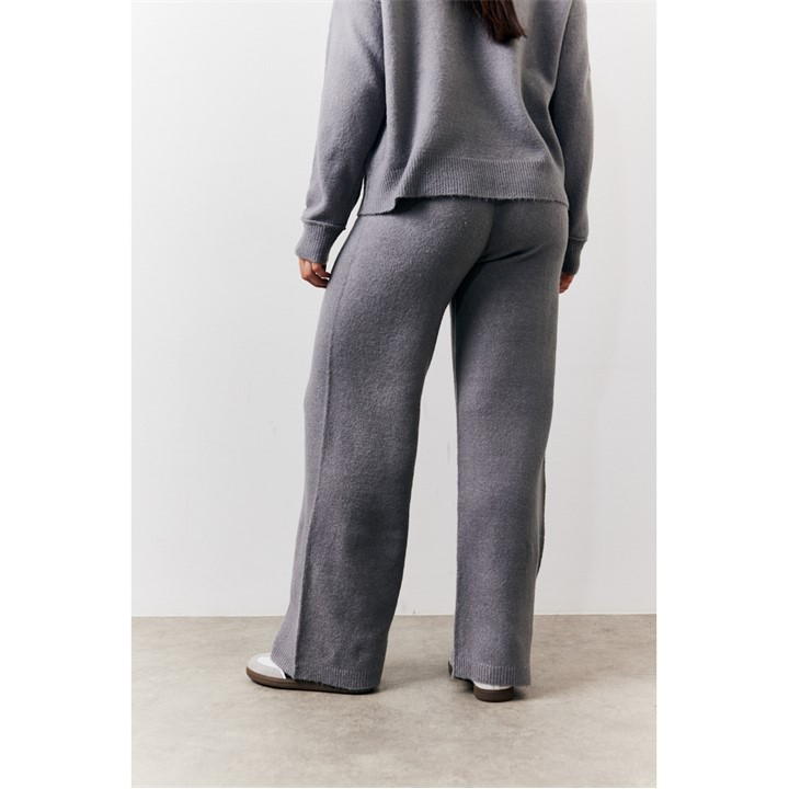 Blue Seam Front Knit Co-Ord Wide Leg Trousers