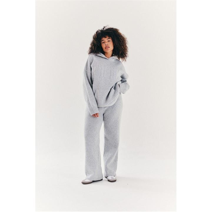 Grey Knitted Wide Leg Co Ord Trouser