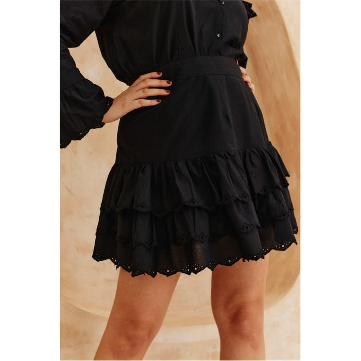 Black Frill Crochet Detail Co Ord Skirt