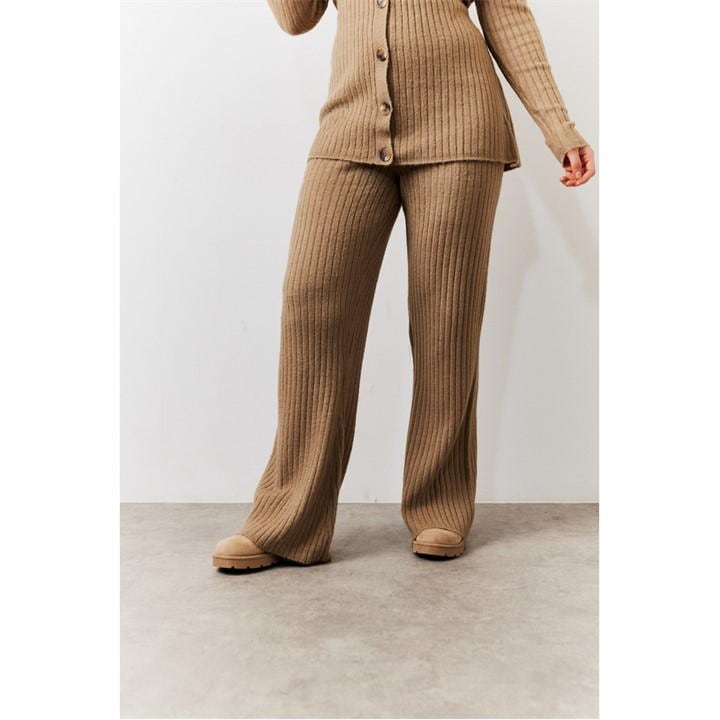 Oatmeal Ribbed Knit Flare Co-Ord Trousers