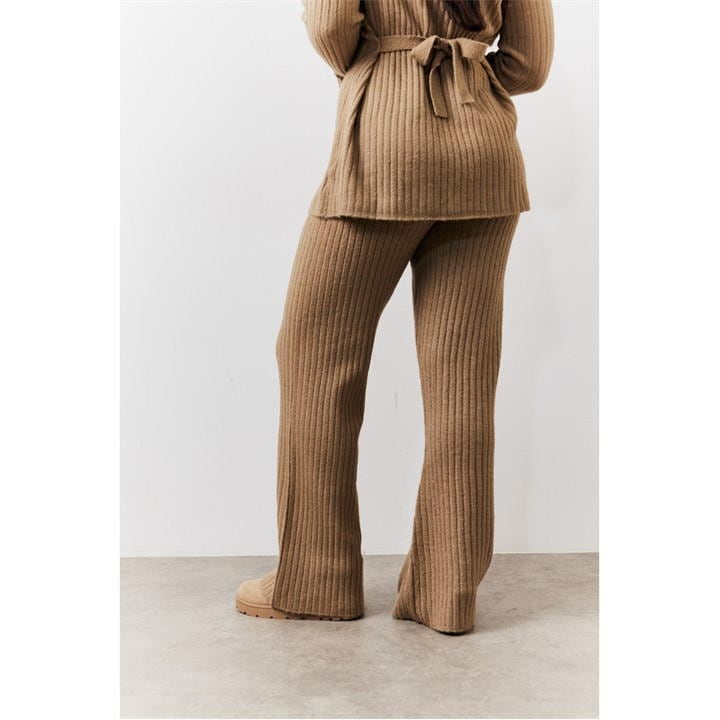Oatmeal Ribbed Knit Flare Co-Ord Trousers