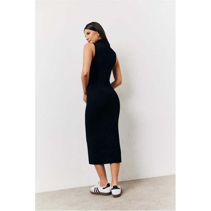 Black Fine Gauge Roll Neck Knit Co-Ord Midi Dress