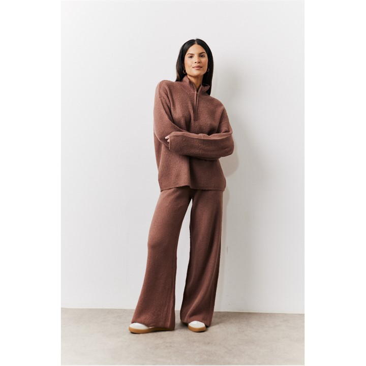 Tall Mocha Wide Leg Knit Co-Ord Trousers