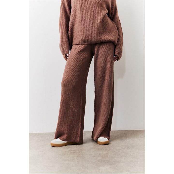 Tall Mocha Wide Leg Knit Co-Ord Trousers