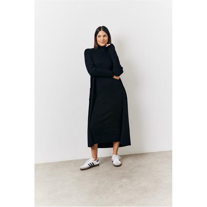 Black Fine Gauge Knit Co-Ord Longlined Cardigan