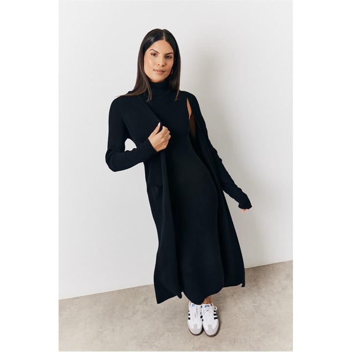 Black Fine Gauge Knit Co-Ord Longlined Cardigan