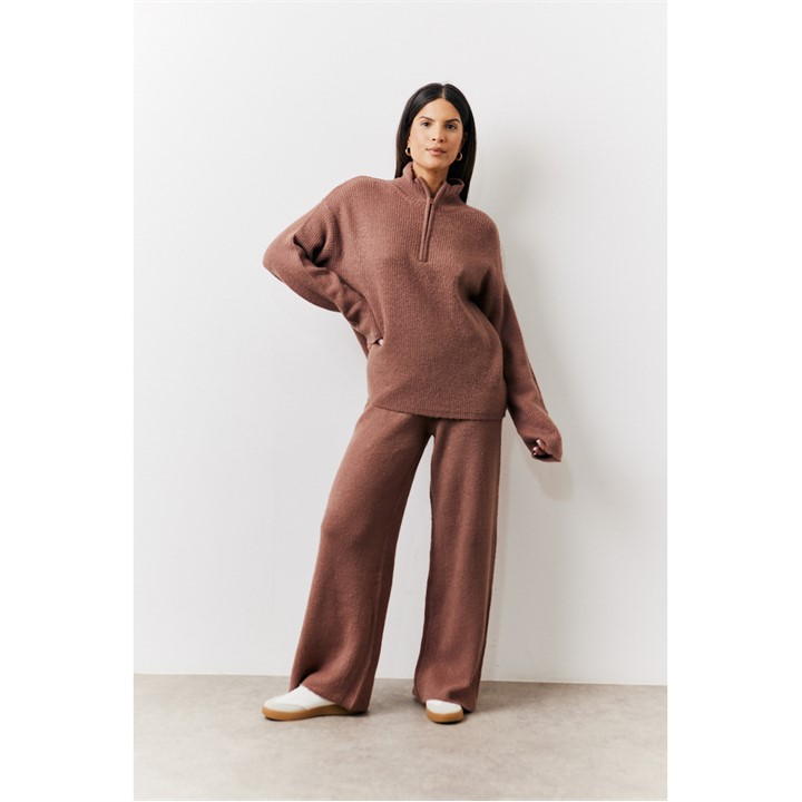 Mocha Quarter Zip Knit Co-Ord Jumper