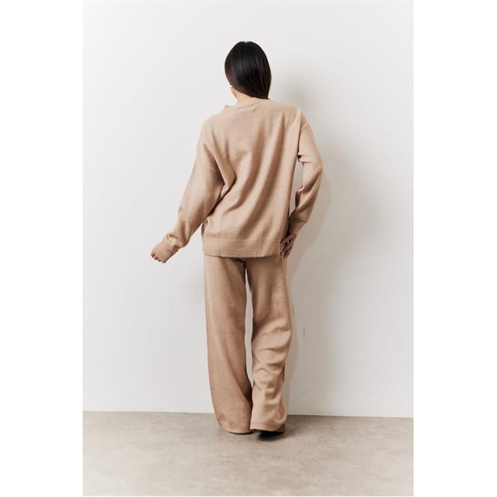 Oatmeal Seam Front Knit Co-Ord Wide Leg Trousers