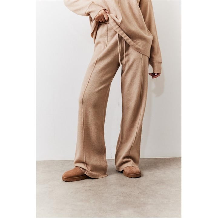 Oatmeal Seam Front Knit Co-Ord Wide Leg Trousers