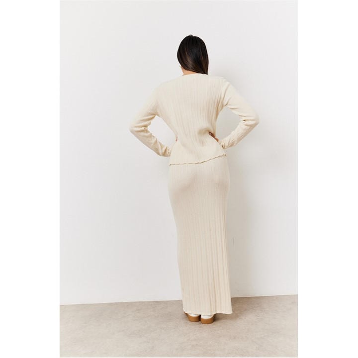 Cream Fine Gauge Round Neck Button up Co-Ord Knit