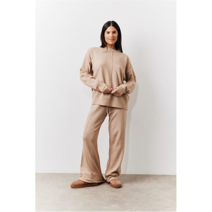 Oatmeal Seam Front Crew Neck Knit Co-Ord Jumper