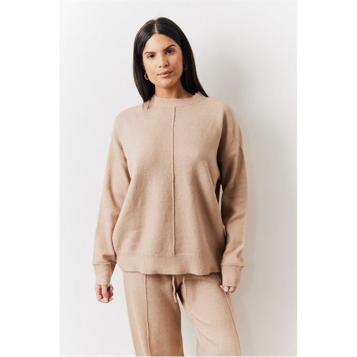 Oatmeal Seam Front Crew Neck Knit Co-Ord Jumper
