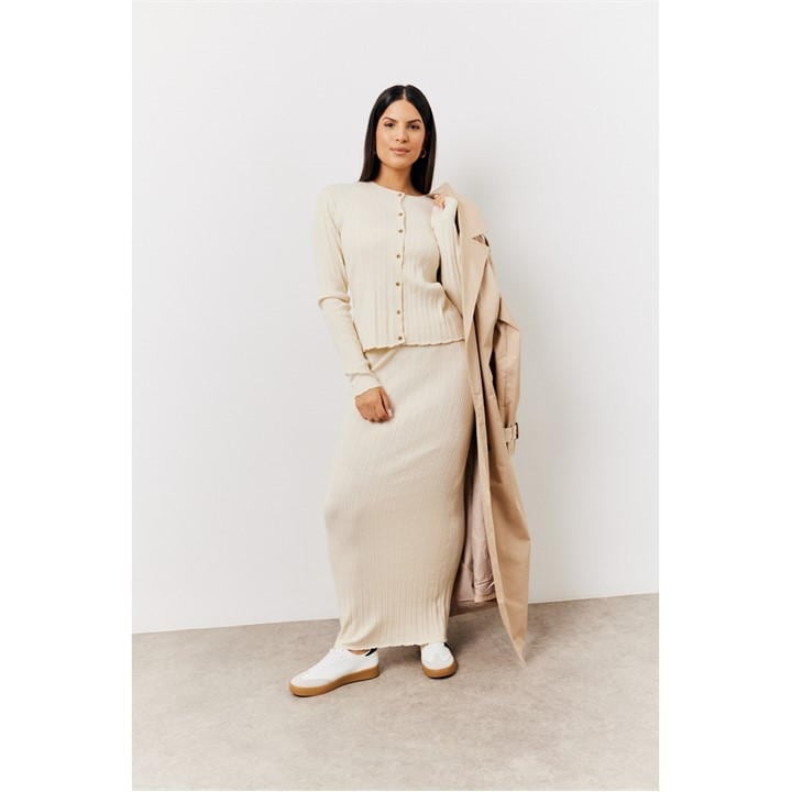 Cream Fine Gauge Knit Co-Ord Maxi Skirt