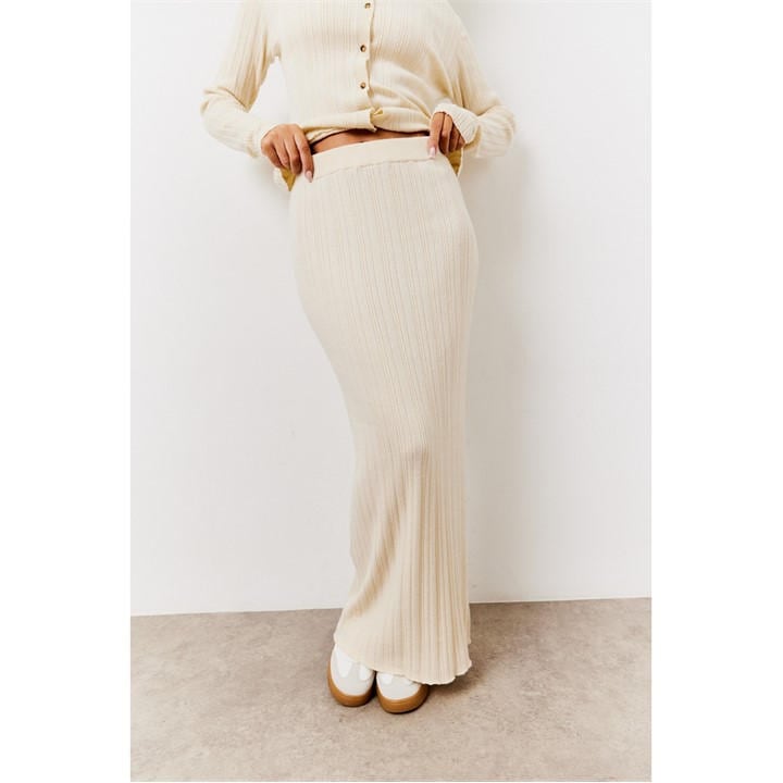 Cream Fine Gauge Knit Co-Ord Maxi Skirt