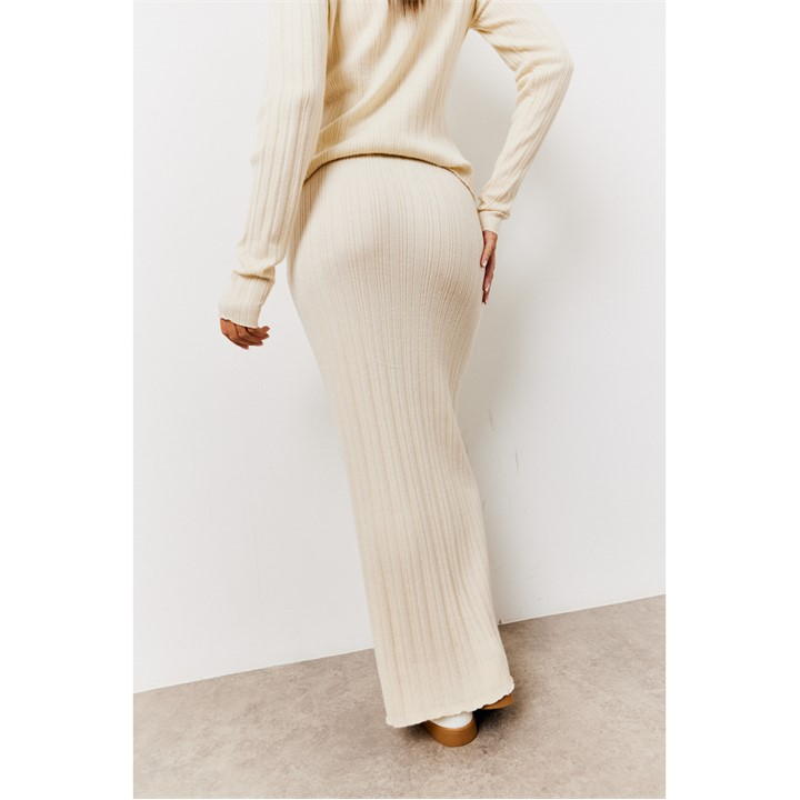 Cream Fine Gauge Knit Co-Ord Maxi Skirt