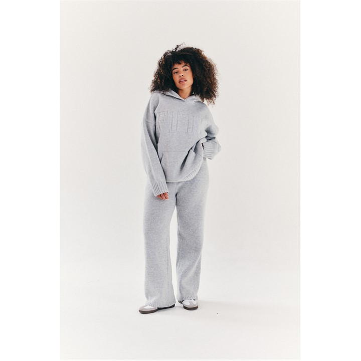 Tall Grey Knitted Wide Leg Co Ord Trouser