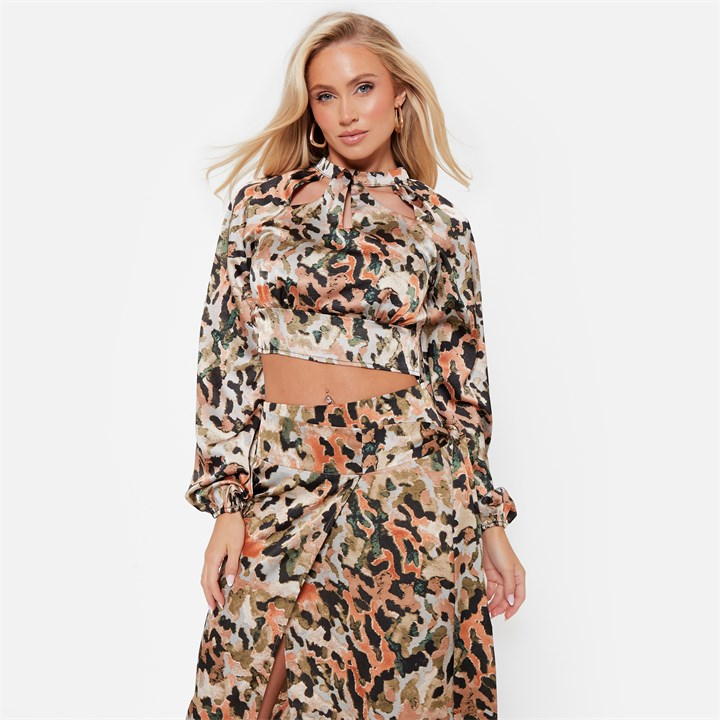 Printed Oversized Satin Shirt Co-Ord