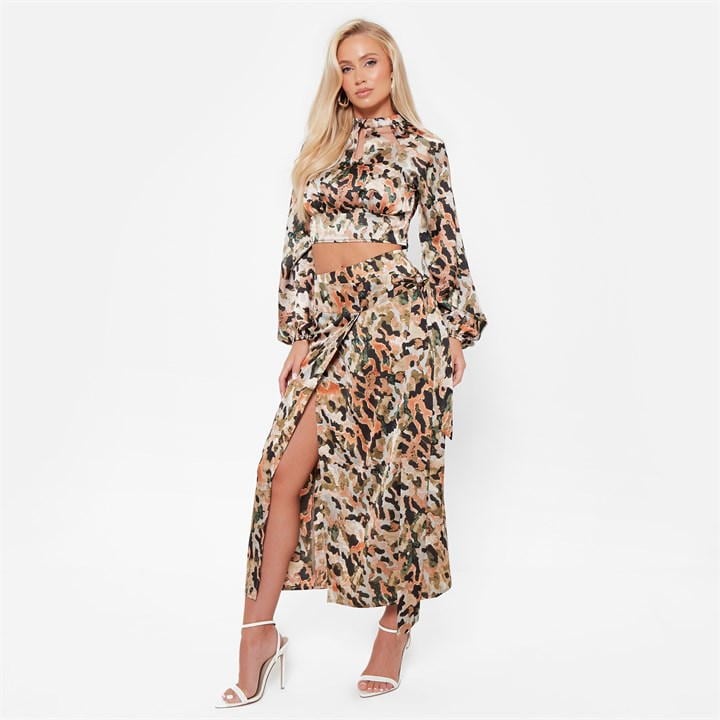 Printed Oversized Satin Shirt Co-Ord
