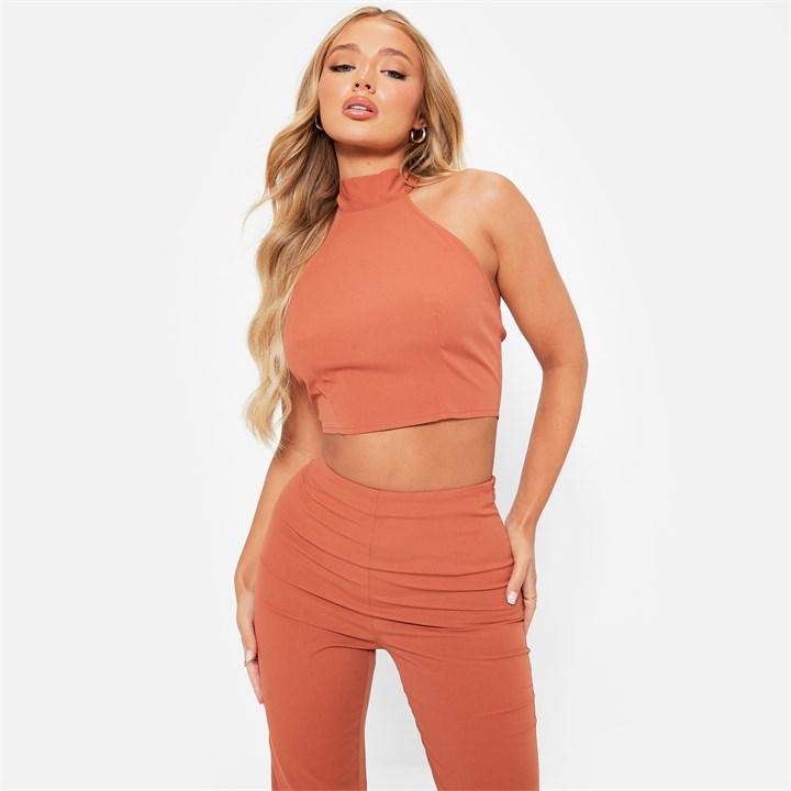 Textured Halterneck Crop Top Co-Ord