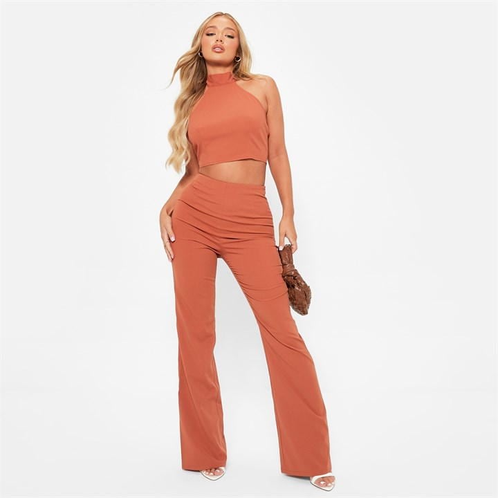 Textured Halterneck Crop Top Co-Ord
