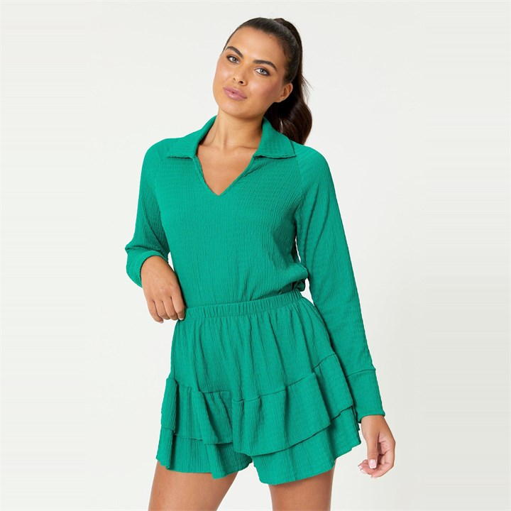 Collar Top and Shorts Set Womens
