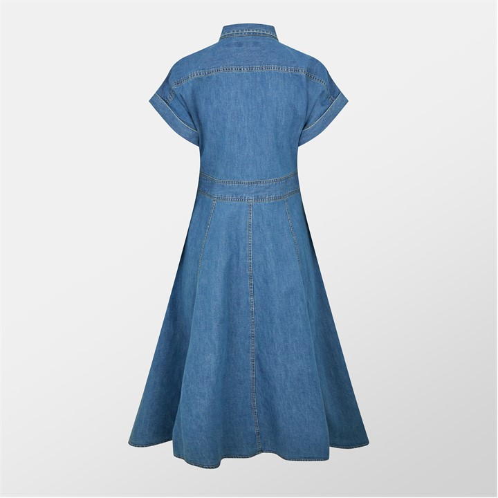 Buckle-Trim Denim Shirt Dress