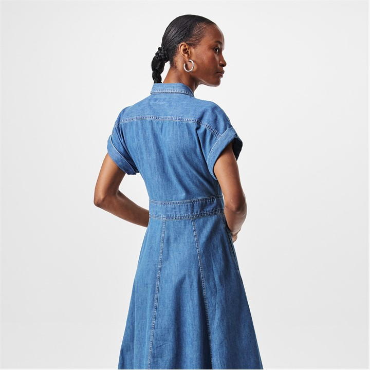 Buckle-Trim Denim Shirt Dress