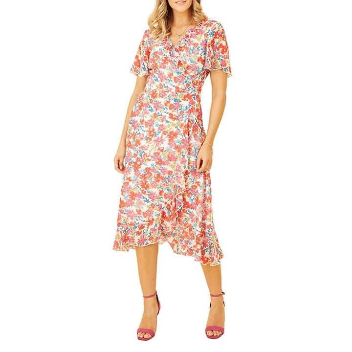 Yumi Black Floral Wrap Midi Dress