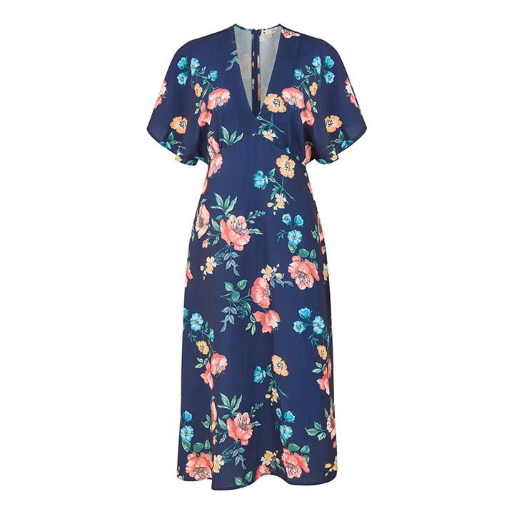 Yumi Navy Floral Kimono Midi Dress