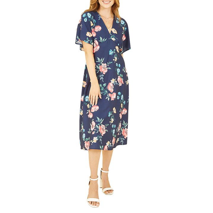 Yumi Navy Floral Kimono Midi Dress