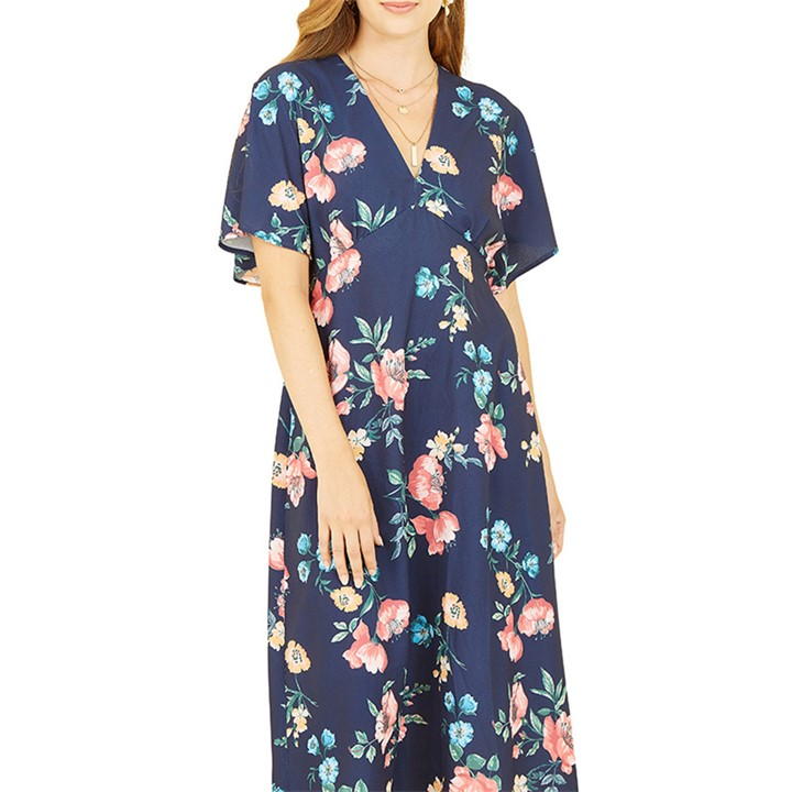 Yumi Navy Floral Kimono Midi Dress