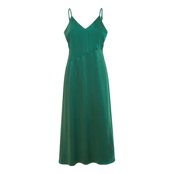 Yumi Green Satin Strappy Midi Dress