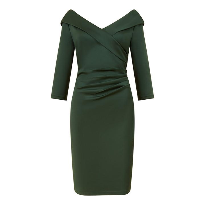 Yumi Green Scuba Fitted Wrap Dress