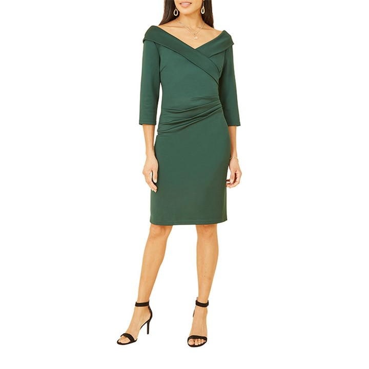 Yumi Green Scuba Fitted Wrap Dress