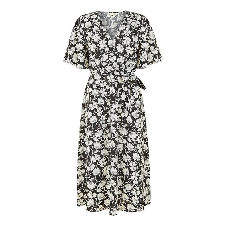 Yumi Black Floral Wrap Midi Dress