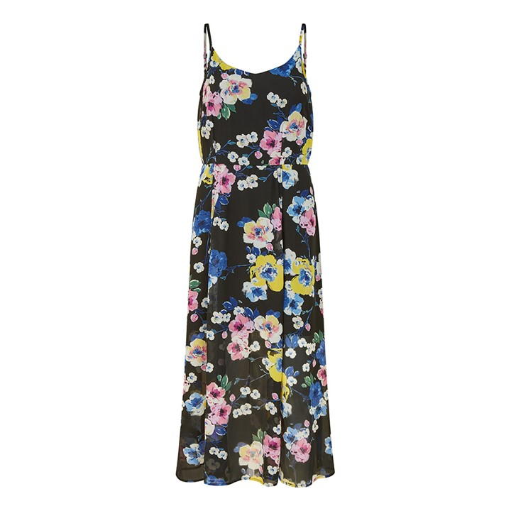 Yumi Black Floral Strappy Midi Dress