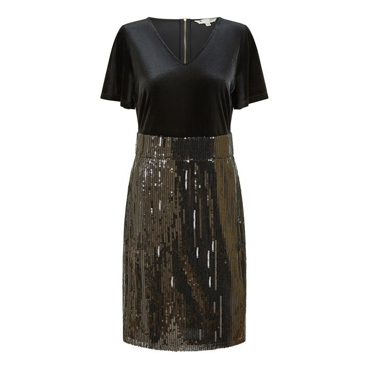 Yumi Black Velvet And Sequin Fitted Dress